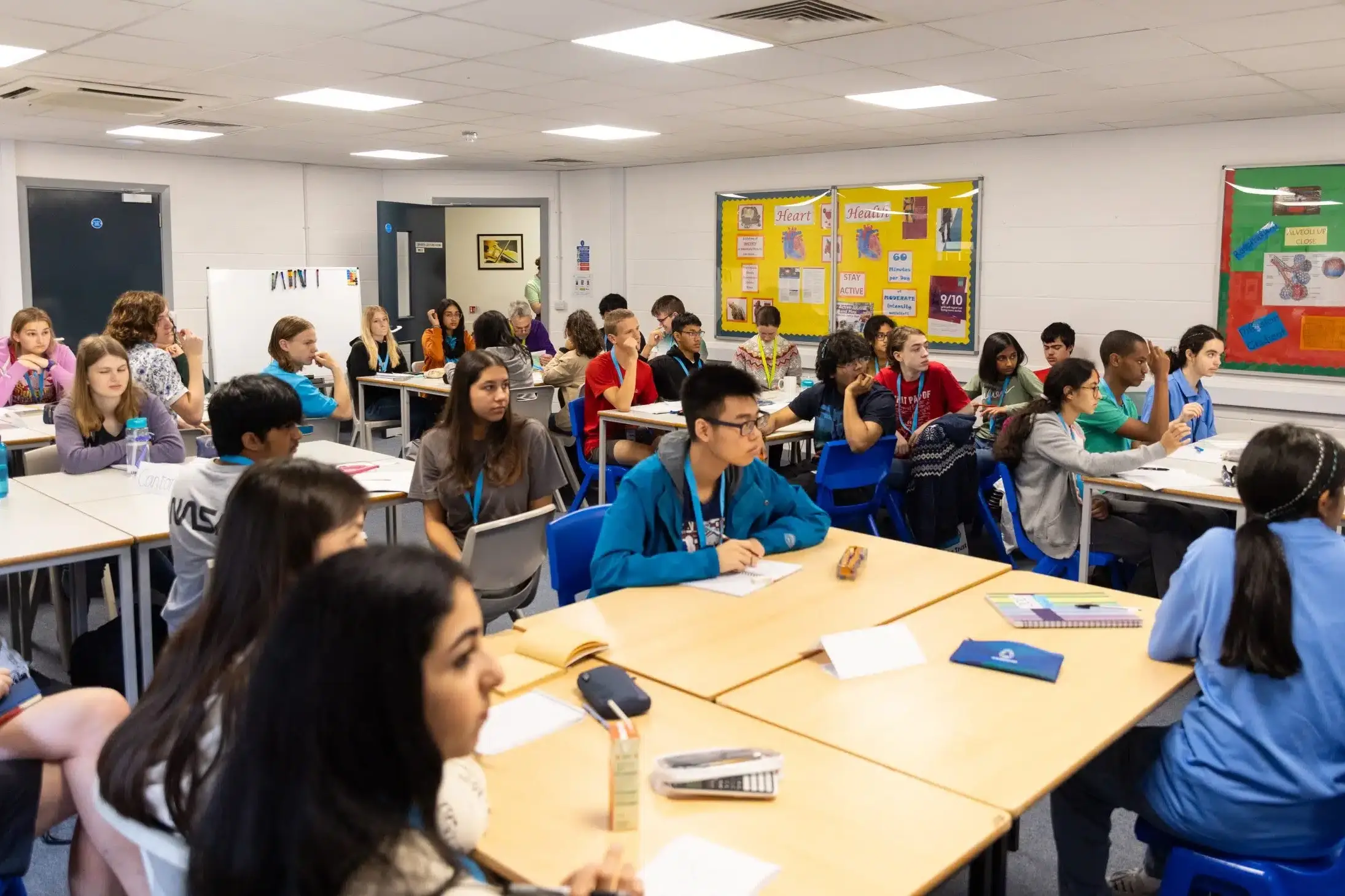 Students participating in a group classroom activity